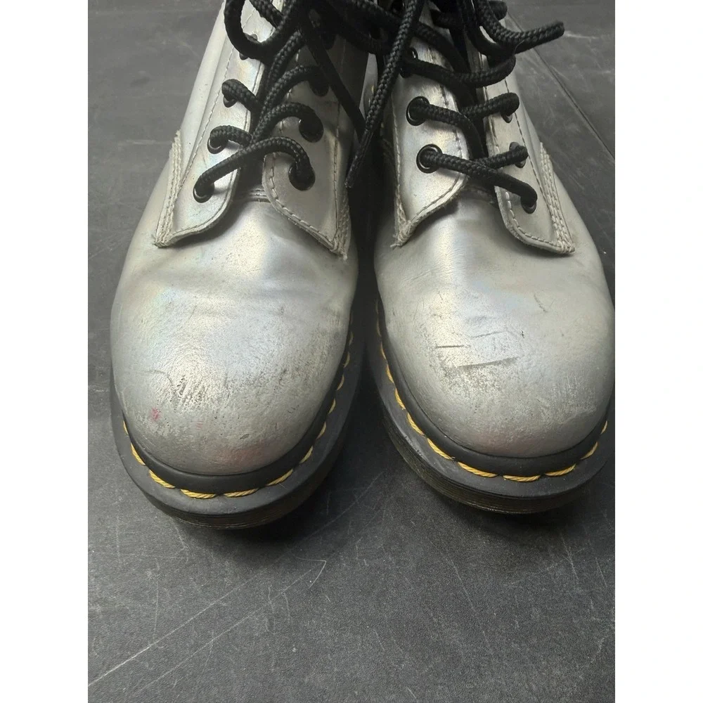 Doc Dr. Martens grey metallic grey lace up boots, men's 9, preloved